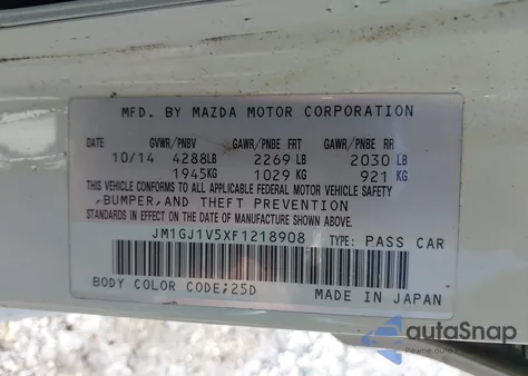 2015 Mazda Mazda6 I Touring from USA, damaged, VIN JM1GJ1V5XF1218908